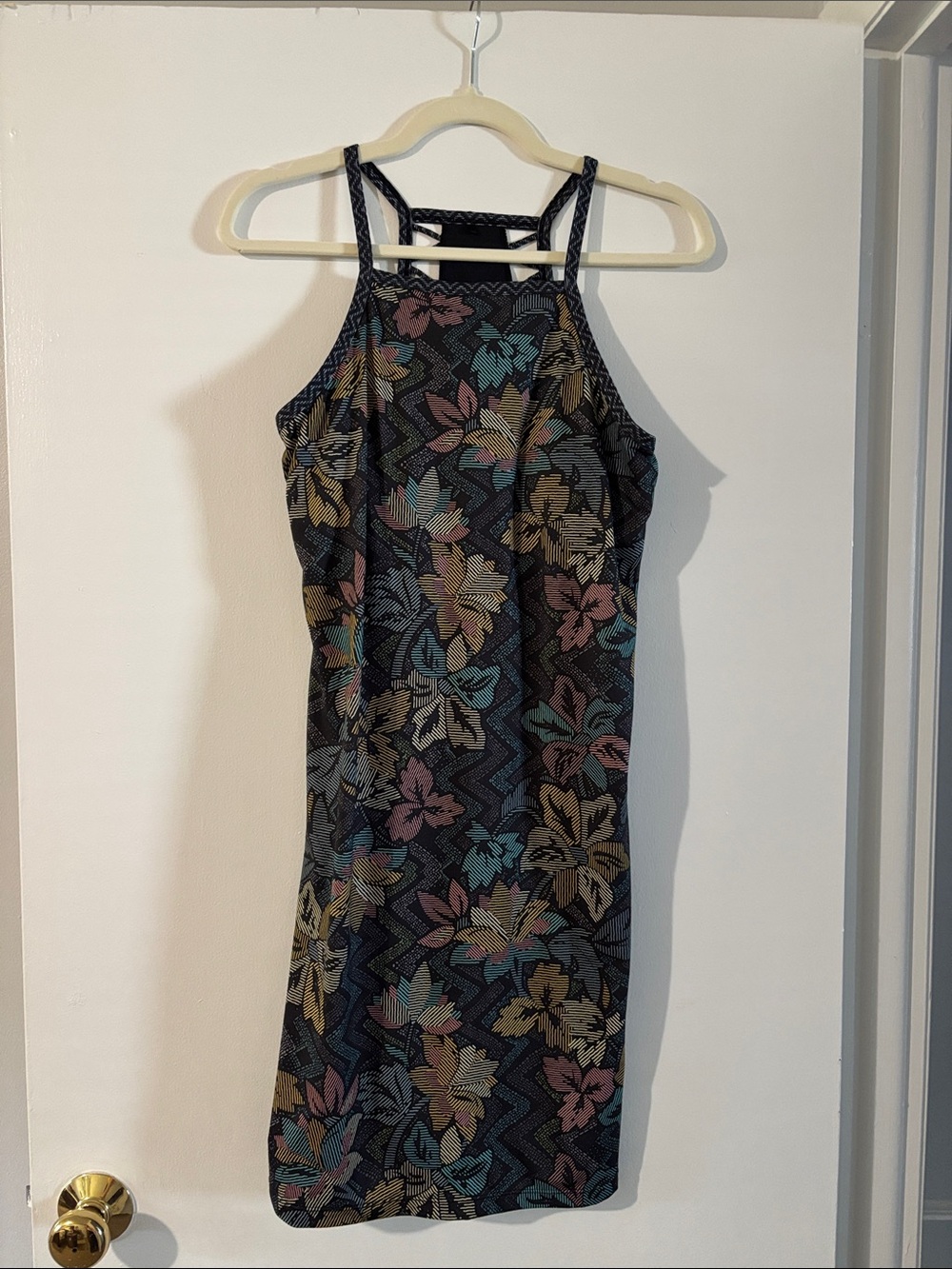 Prana Black Floral Midi Dress with Multicolor Print